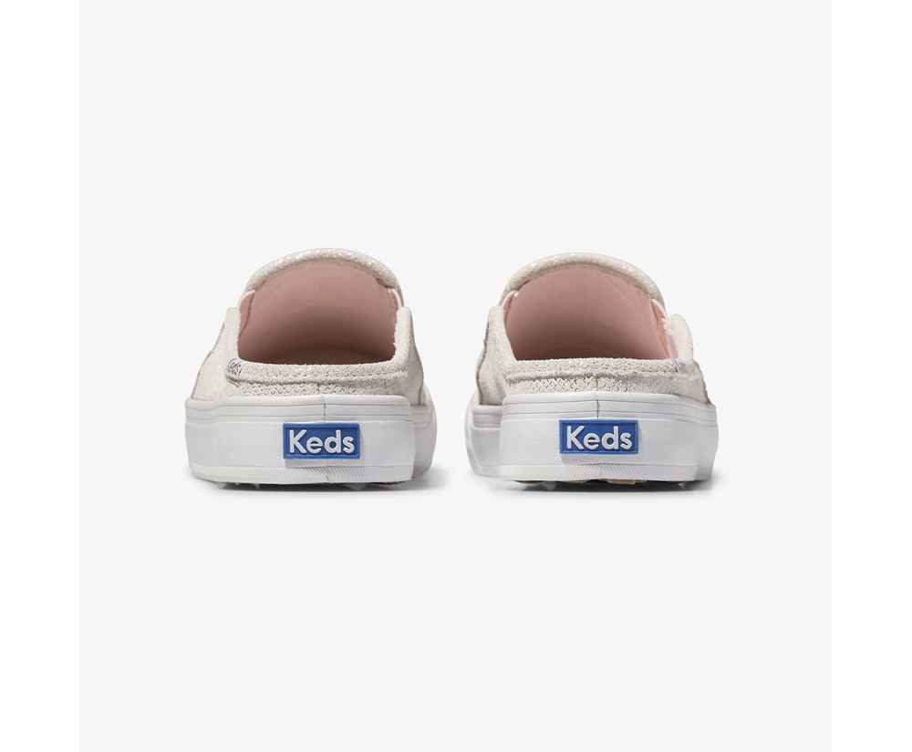 Mules Keds Mujer Blancas - Oh Joy! Double Decker Cuero - 974-OFALPT